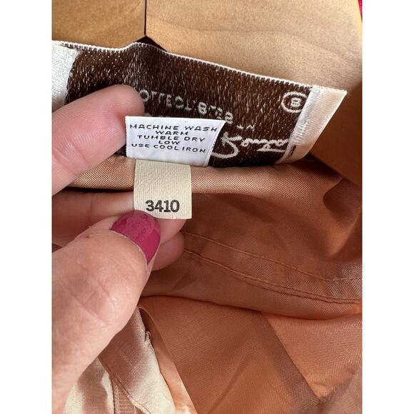 Vintage Oscar De La Renta Tan Semi Sheer Blouse Button Down Size 8 Satin Poly - Picture 4 of 6